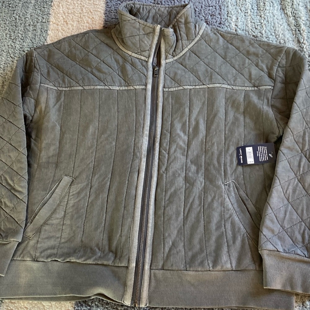 NWT Lucky Brand grey medium Raven quilted zip up jacket.  Two front pockets